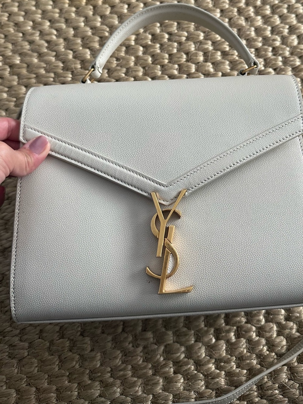 Saint Laurent Cream Leather Top-Handle Satchel with Gold YSL Logo